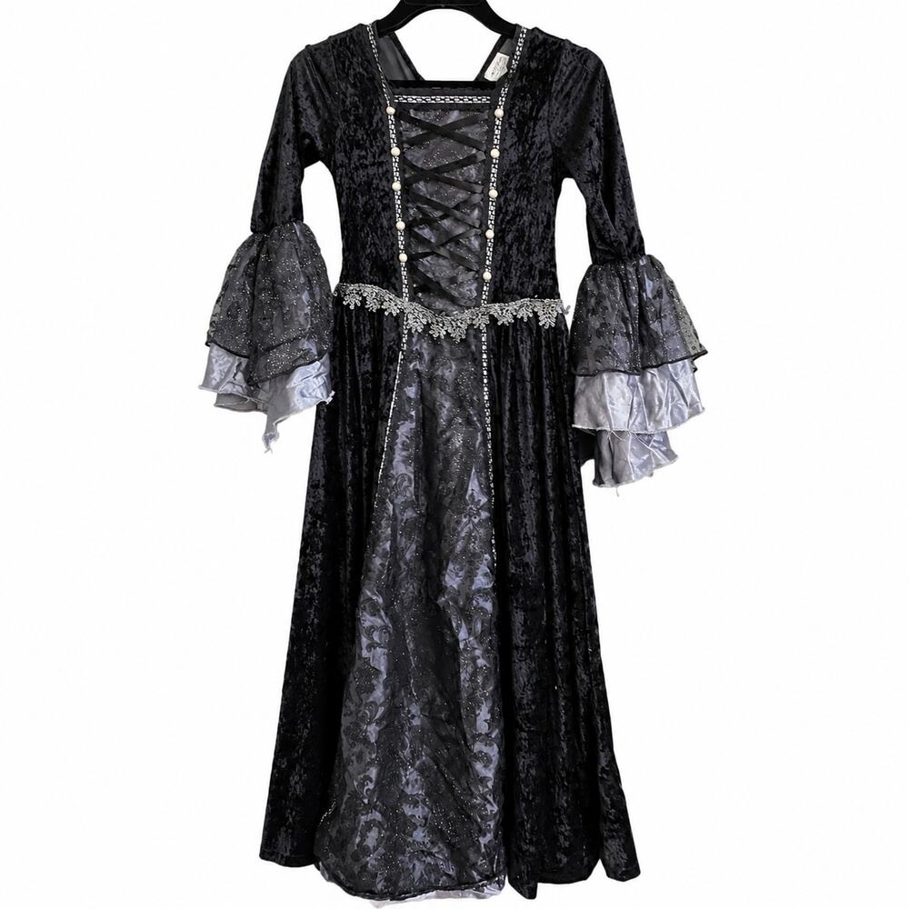 Spirit Halloween Gothic Vampire Witch Dress Child Large Black Velvet Costume